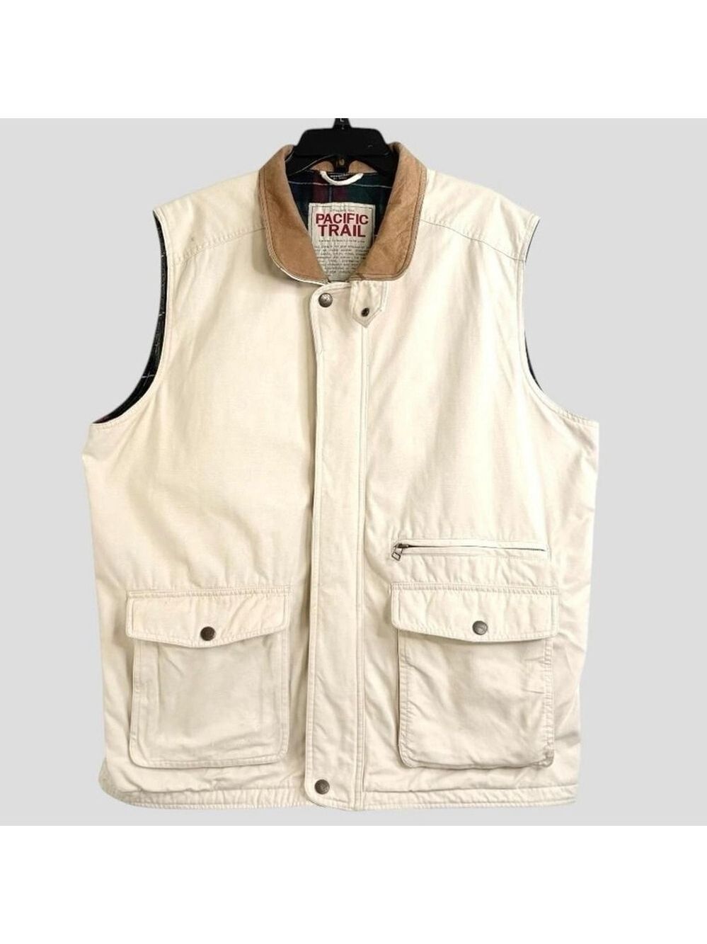 Wintage  Men's L Heavy Duty Canvas Trucker Workwear Beige Vest Flannel lining